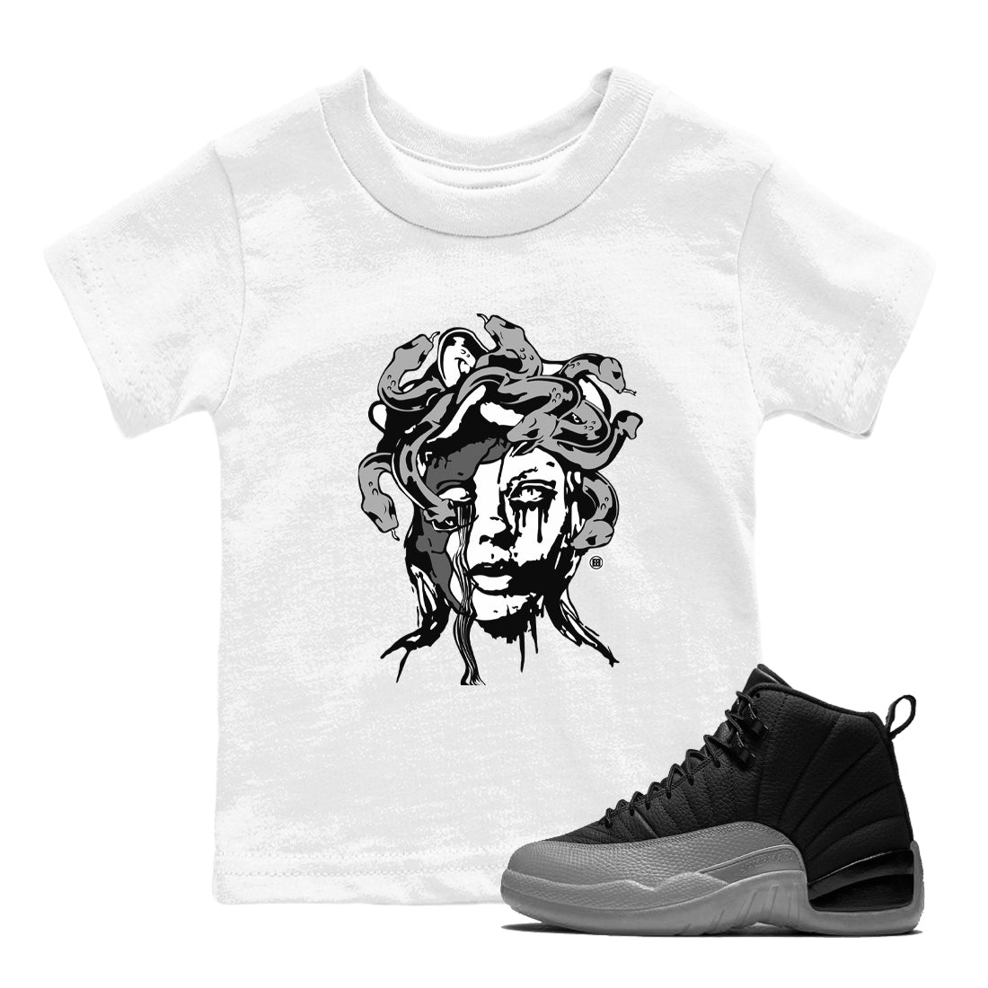 Medusa Statue snkmatch Tees Kids - Air Jordan 12 Black Wolf Grey