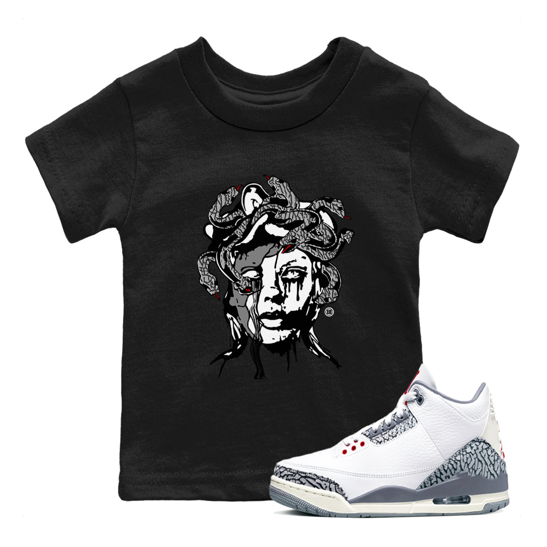 Medusa Statue snkmatch Tees Kids - Air Jordan 3 Cement Grey