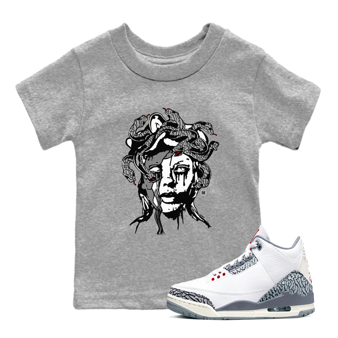 Medusa Statue snkmatch Tees Kids - Air Jordan 3 Cement Grey