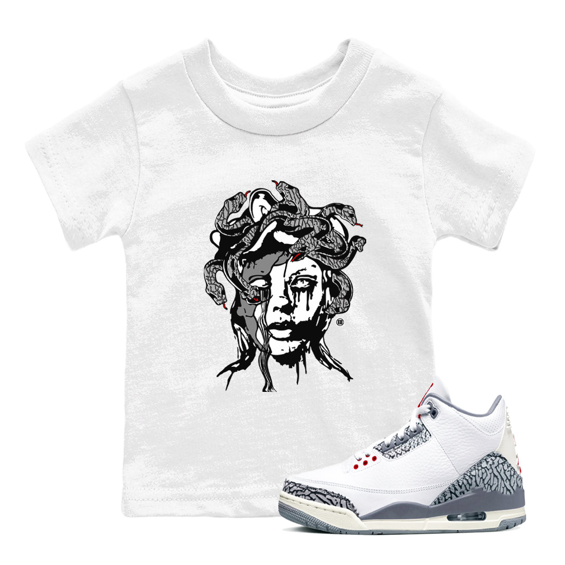 Medusa Statue snkmatch Tees Kids - Air Jordan 3 Cement Grey