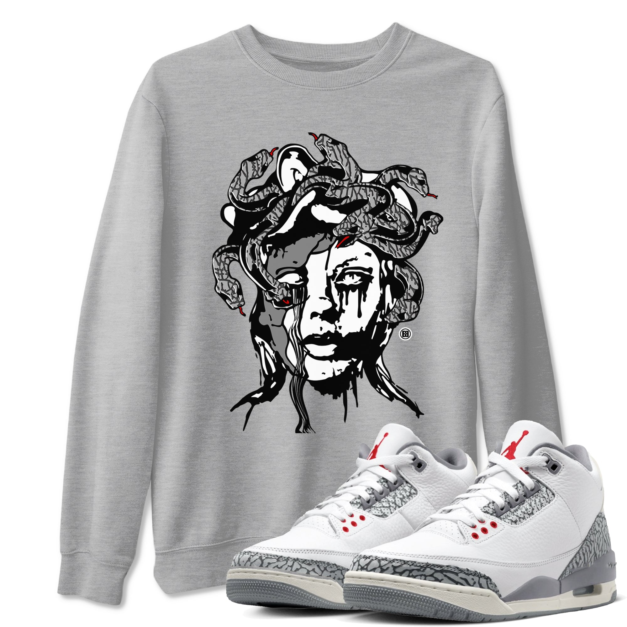 Medusa Statue snkmatch Tees - Air Jordan 3 Cement Grey