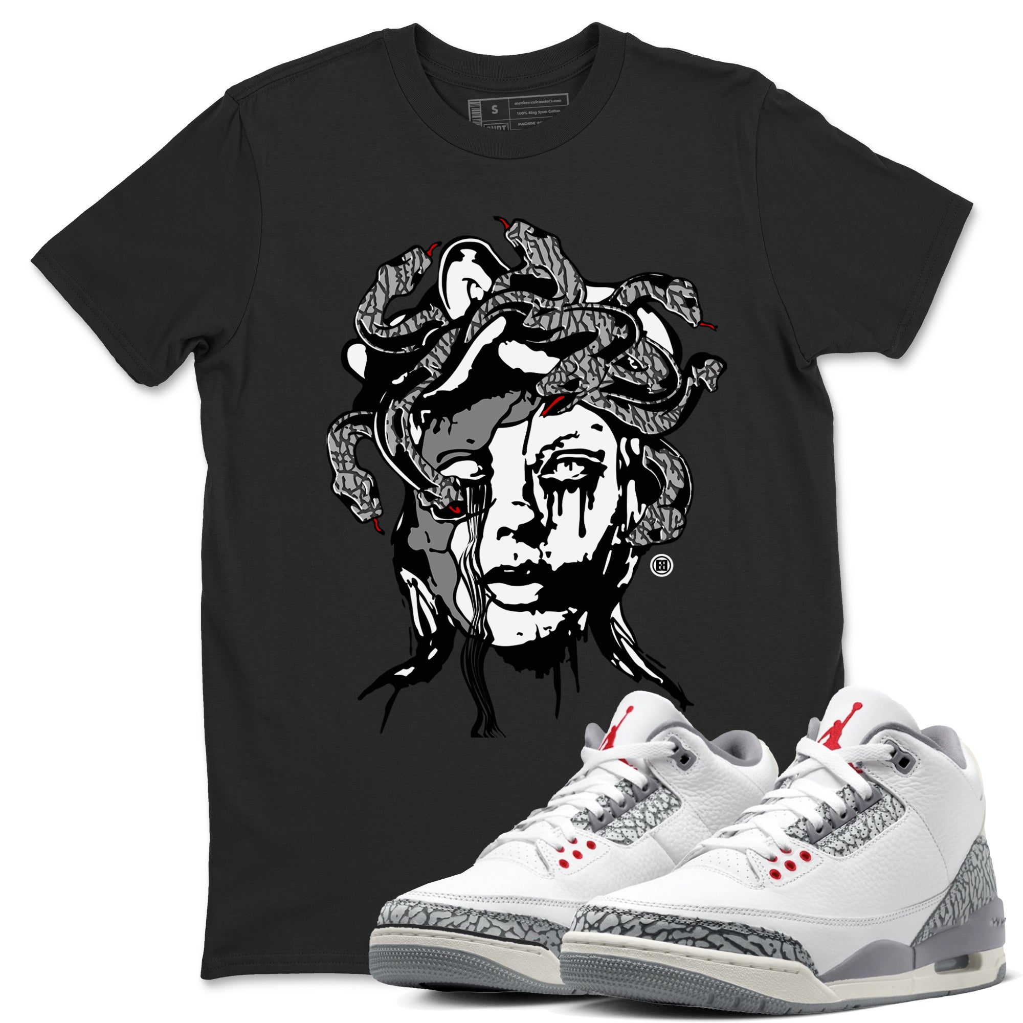 Medusa Statue snkmatch Tees - Air Jordan 3 Cement Grey