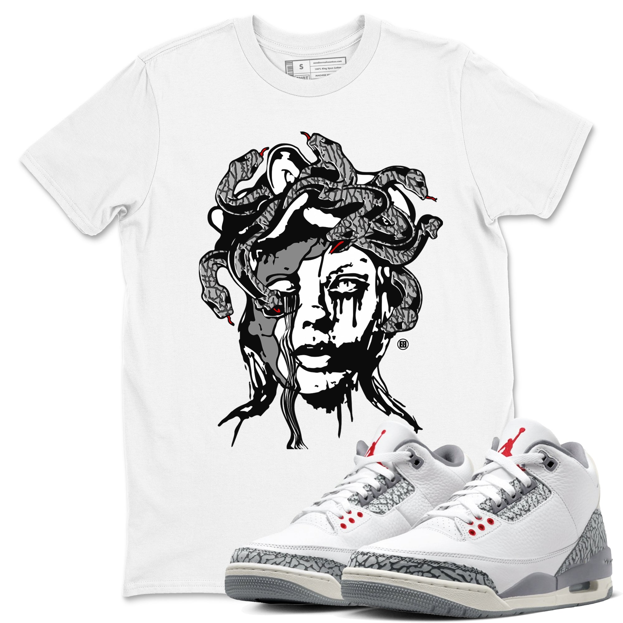 Medusa Statue snkmatch Tees - Air Jordan 3 Cement Grey