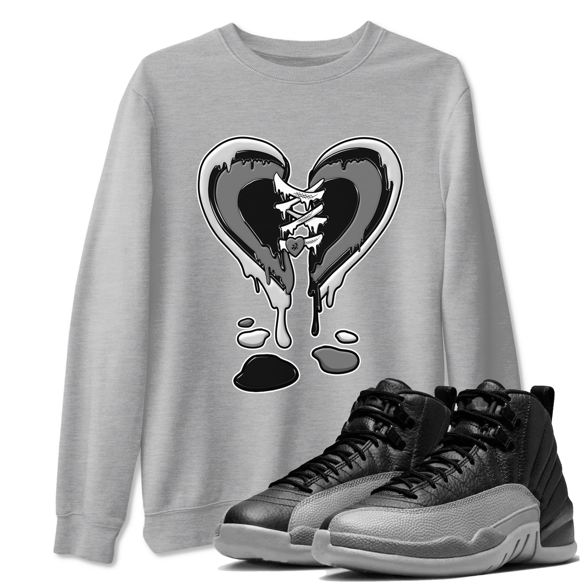 Melting Heart snkmatch Tees - Air Jordan 12 Black Wolf Grey