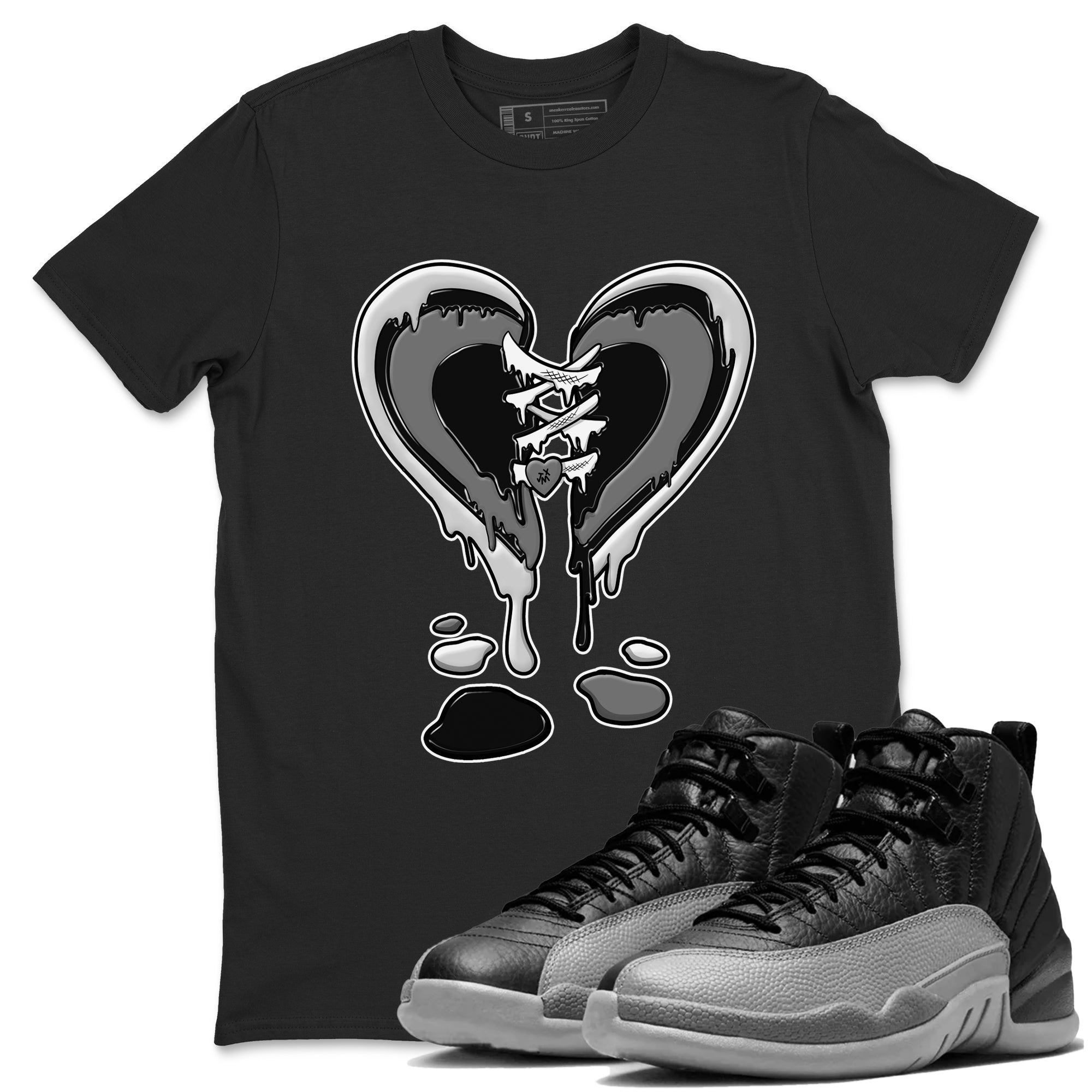 Melting Heart snkmatch Tees - Air Jordan 12 Black Wolf Grey
