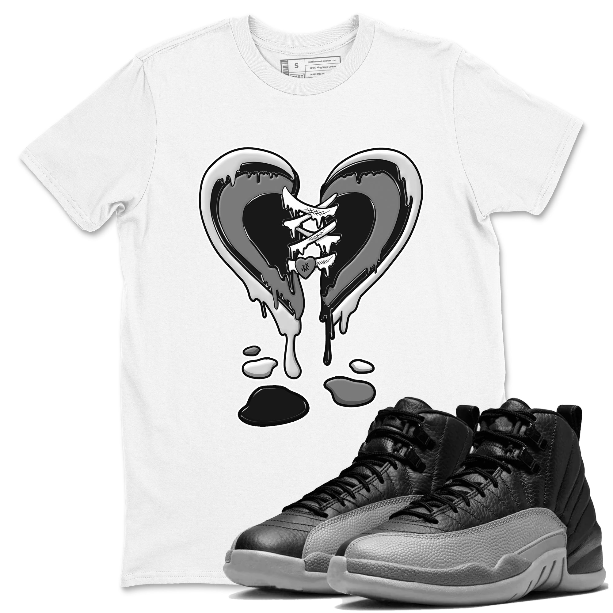Melting Heart snkmatch Tees - Air Jordan 12 Black Wolf Grey