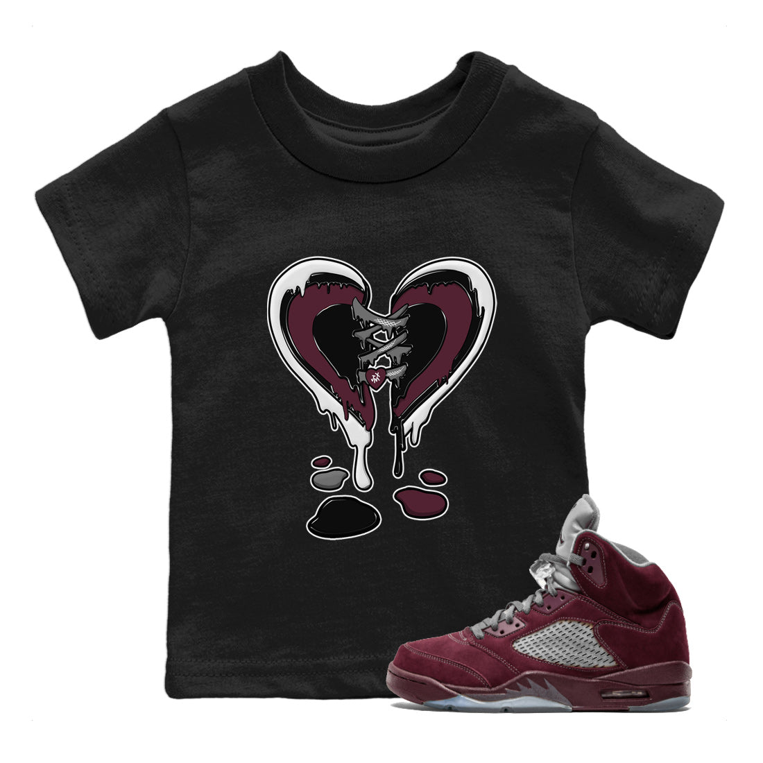 Melting Heart Kids Tops - Air Jordan 5 Burgundy