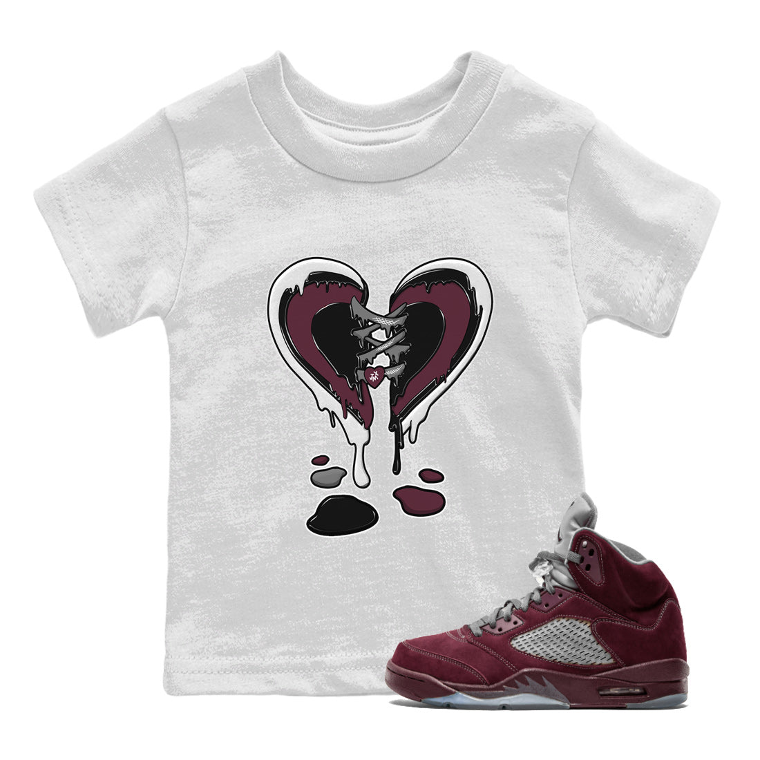 Melting Heart Kids Tops - Air Jordan 5 Burgundy