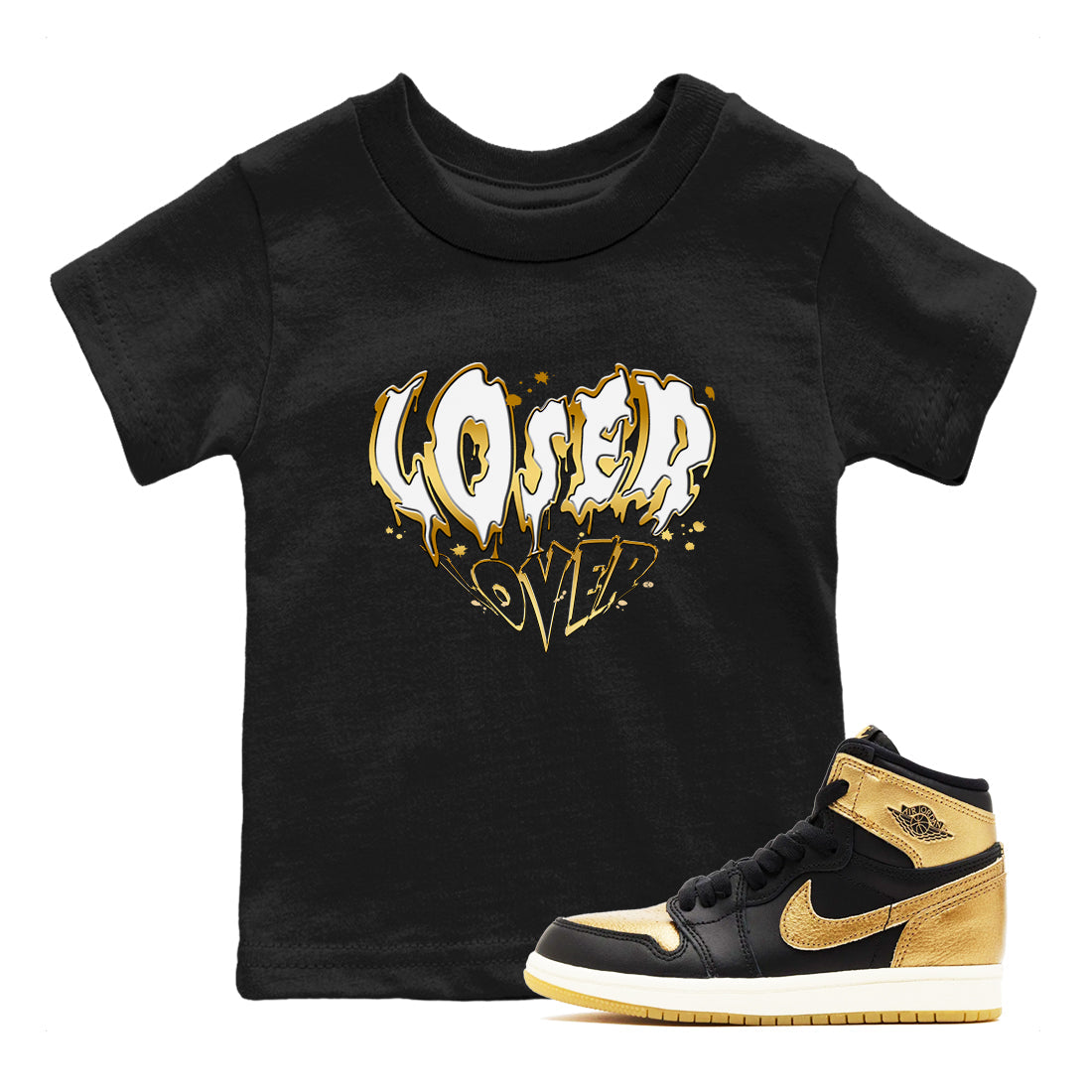 Melting Loser Lover snkmatch Tees Kids - Air Jordan 1 Black Metallic Gold
