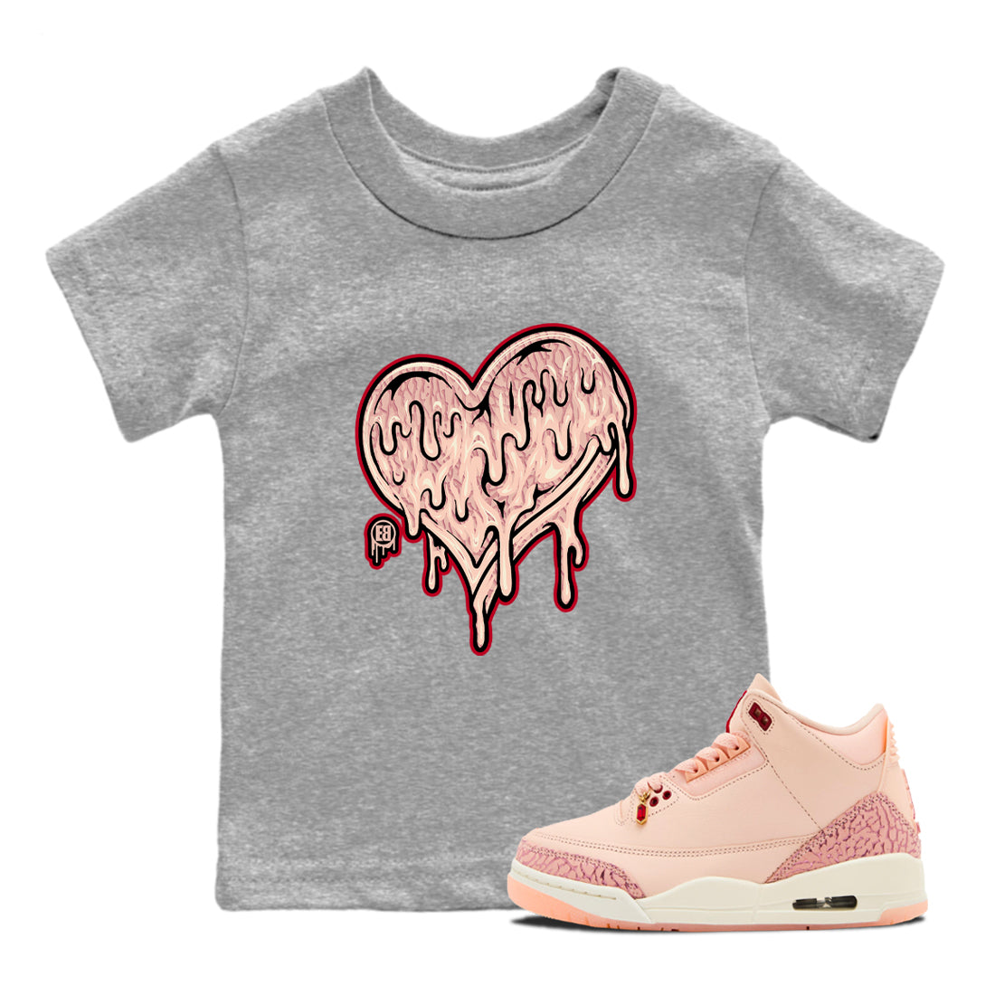 Melting Love Heart snkmatch Tees Kids - Air Jordan 3 Valentines Day
