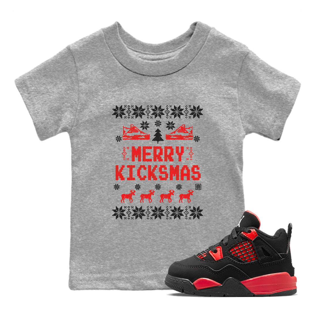 Merry Kicksmas snkmatch Tees Kids - Air Jordan 4 Red Thunder
