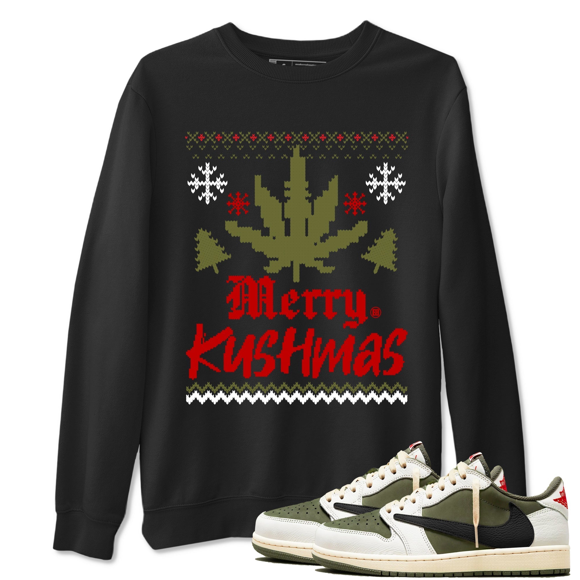 Merry Kushmas snkmatch Tees - Air Jordan 1 Travis Scott Medium Olive