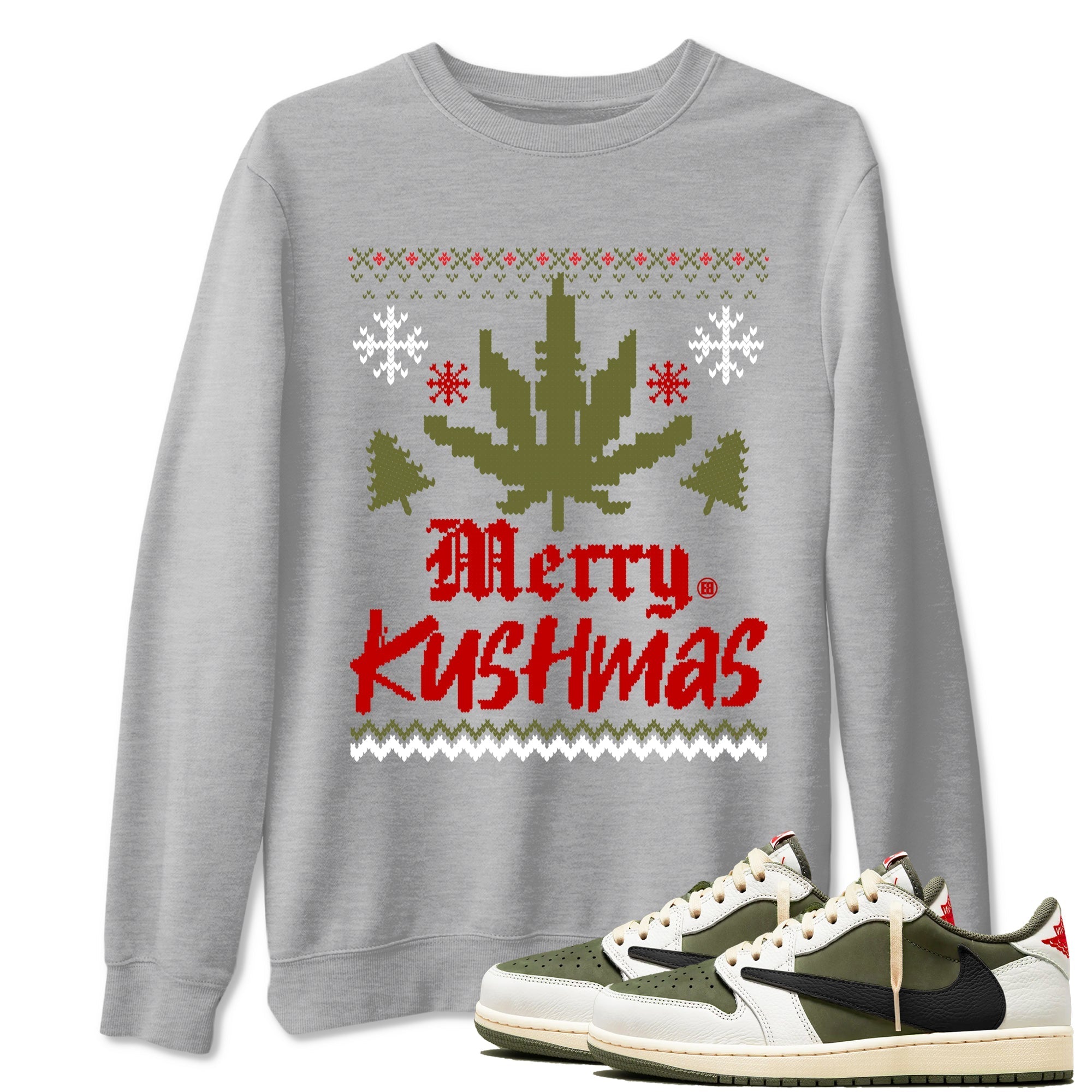 Merry Kushmas snkmatch Tees - Air Jordan 1 Travis Scott Medium Olive