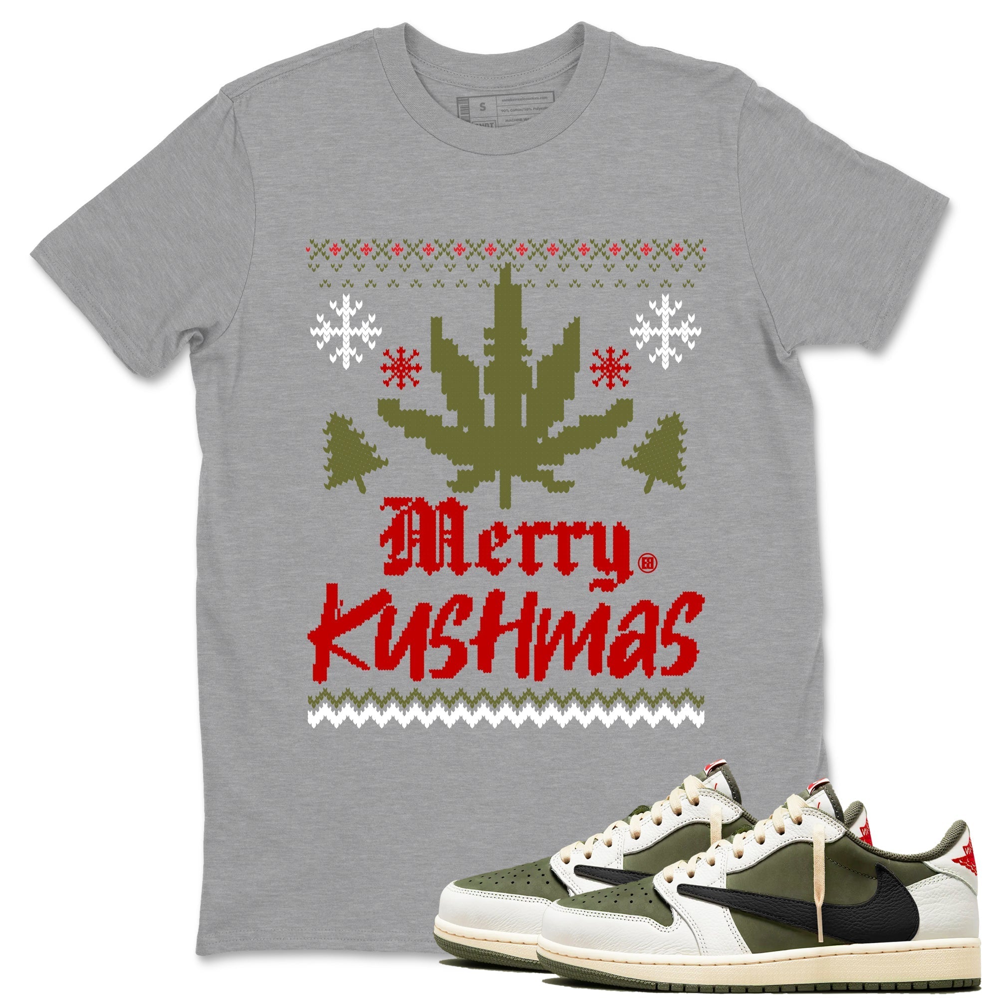 Merry Kushmas snkmatch Tees - Air Jordan 1 Travis Scott Medium Olive
