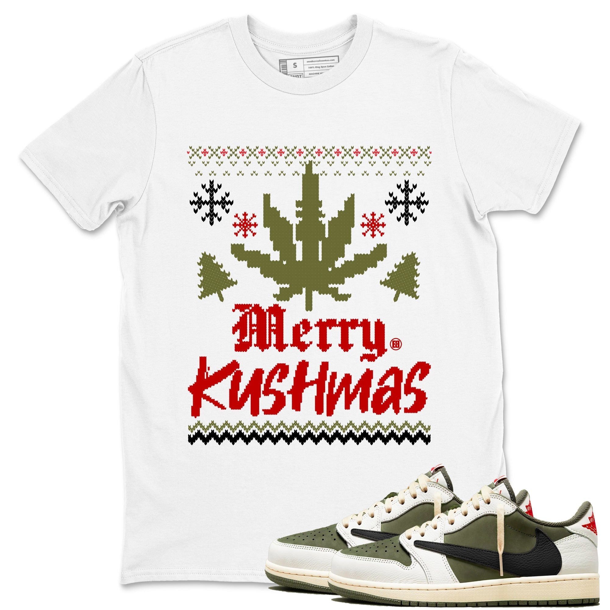 Merry Kushmas snkmatch Tees - Air Jordan 1 Travis Scott Medium Olive