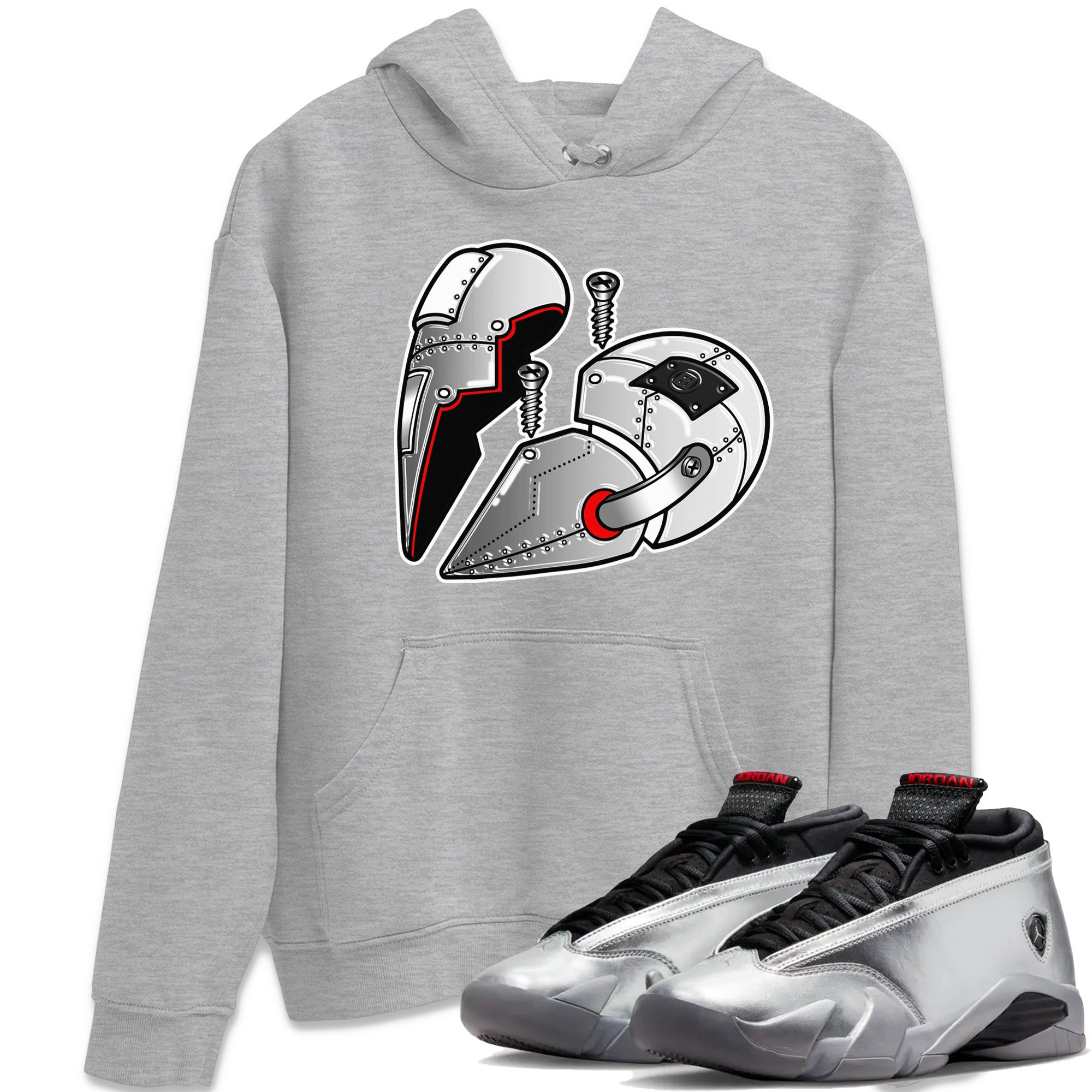 Metal Heart Unisex Tops - Air Jordan 14 Metallic Silver