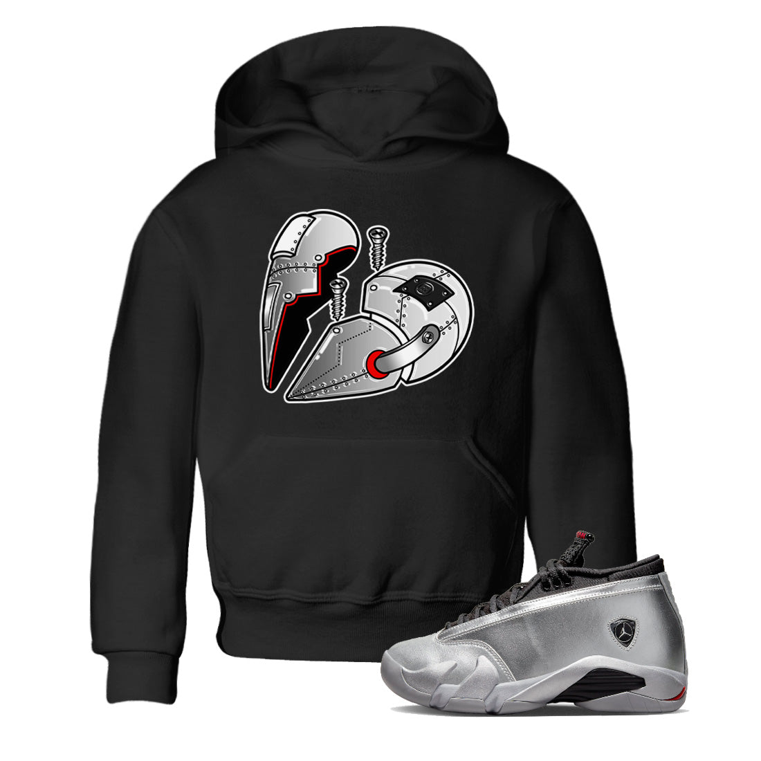 Metal Heart Kids Tops - Air Jordan 14 Metallic Silver
