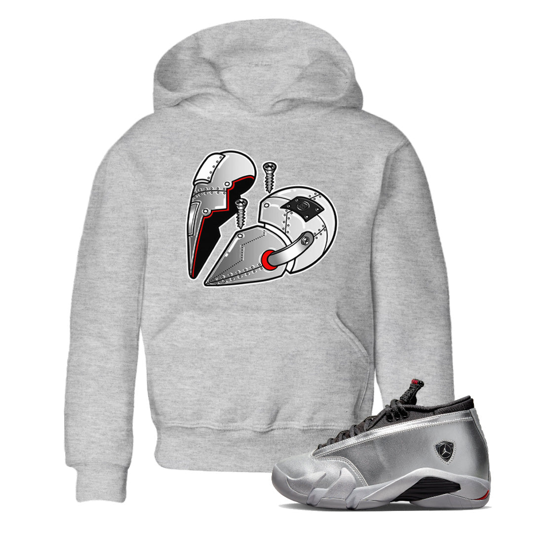Metal Heart Kids Tops - Air Jordan 14 Metallic Silver