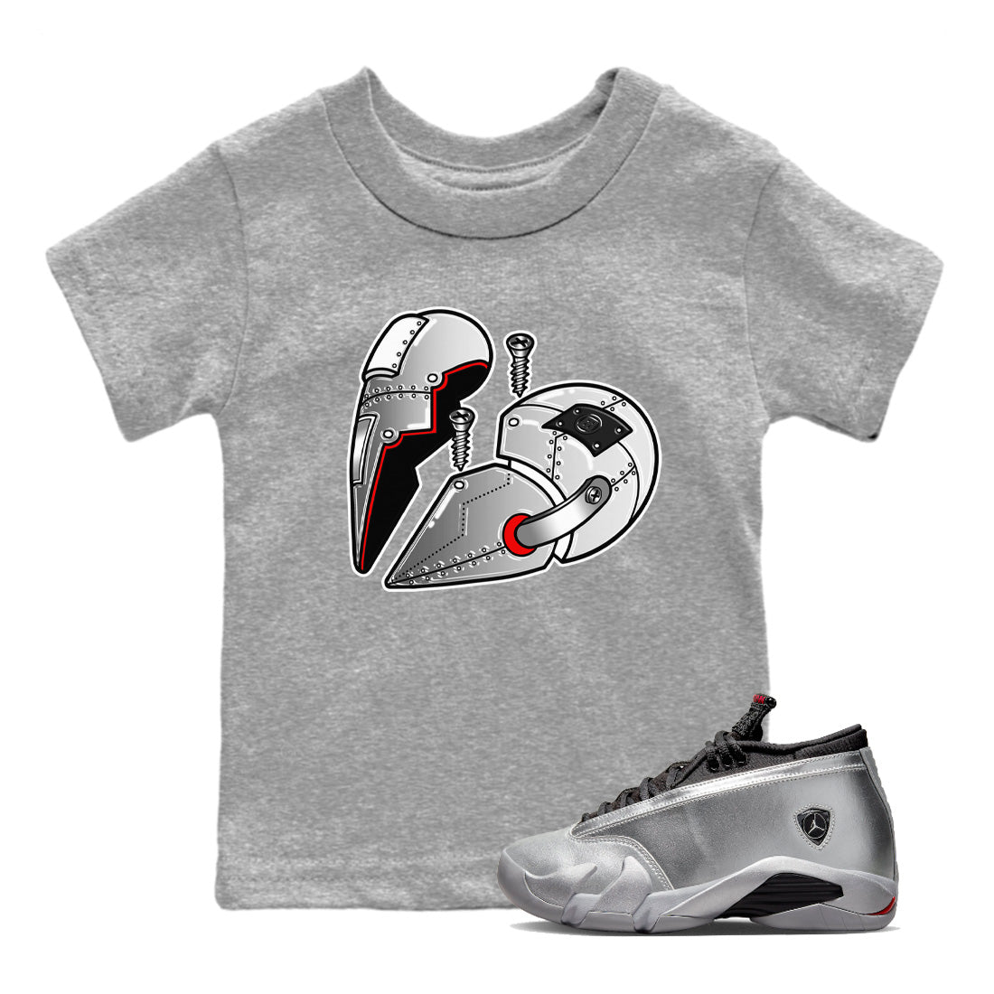 Metal Heart Kids Tops - Air Jordan 14 Metallic Silver