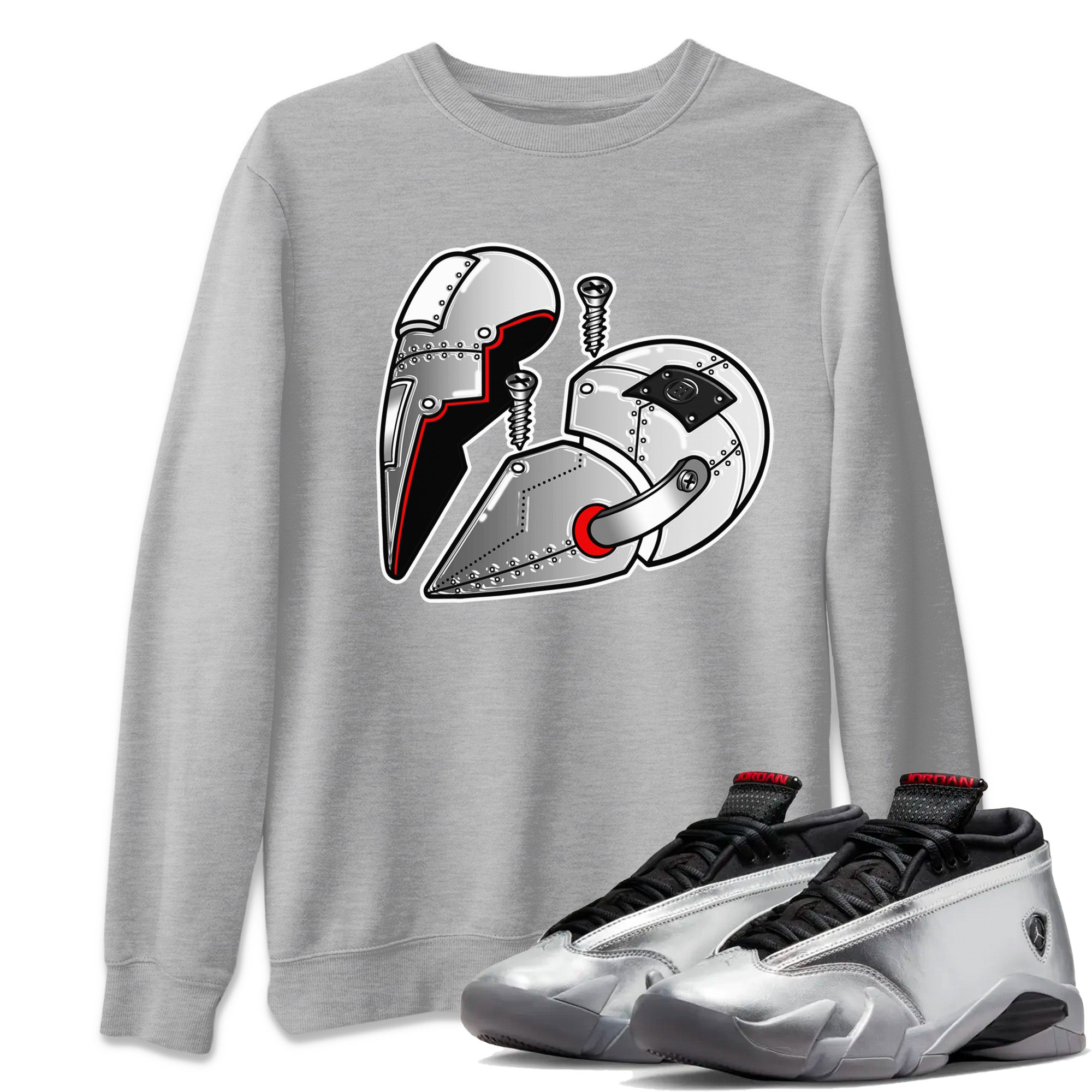 Metal Heart Unisex Tops - Air Jordan 14 Metallic Silver