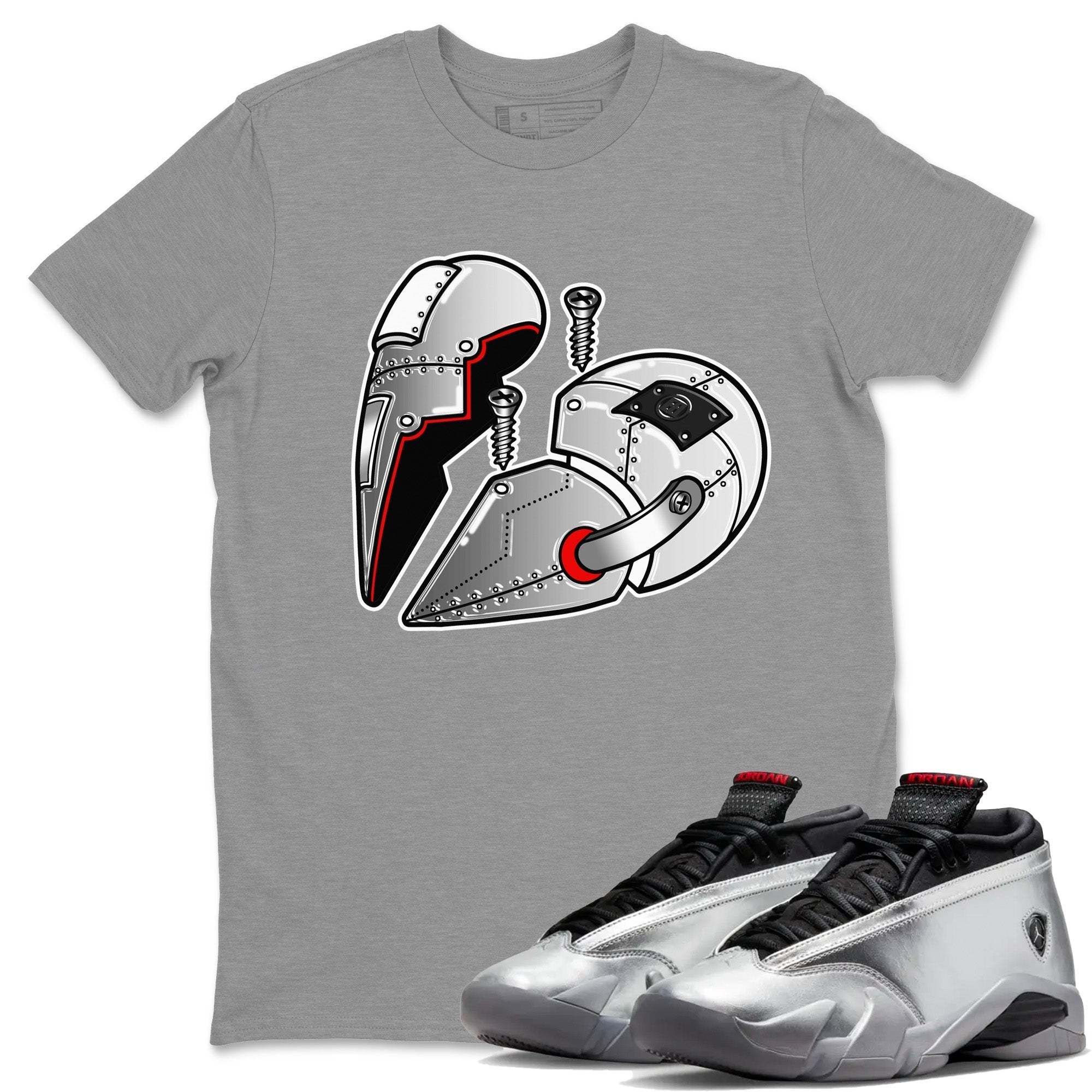 Metal Heart Unisex Tops - Air Jordan 14 Metallic Silver