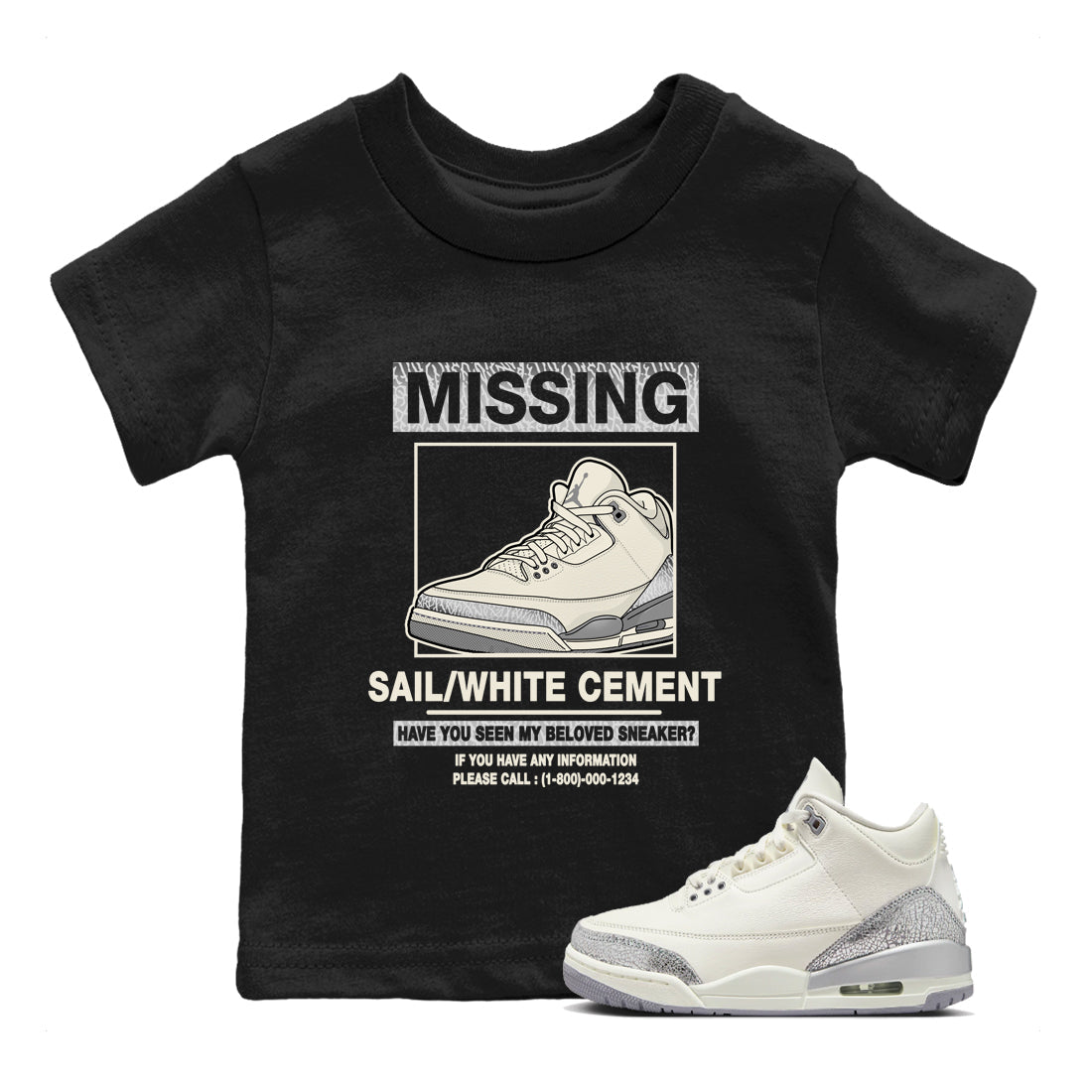 Missing snkmatch snkmatch Tees Kids - Air Jordan 3 Sail and Cement Grey