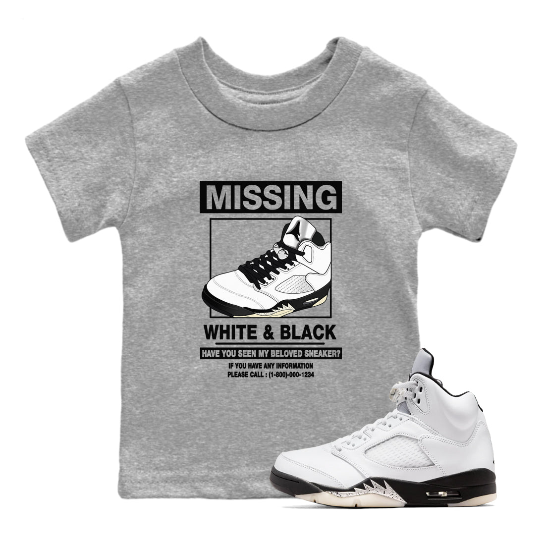 Missing snkmatch snkmatch Tees Kids - Air Jordan 5 White Black