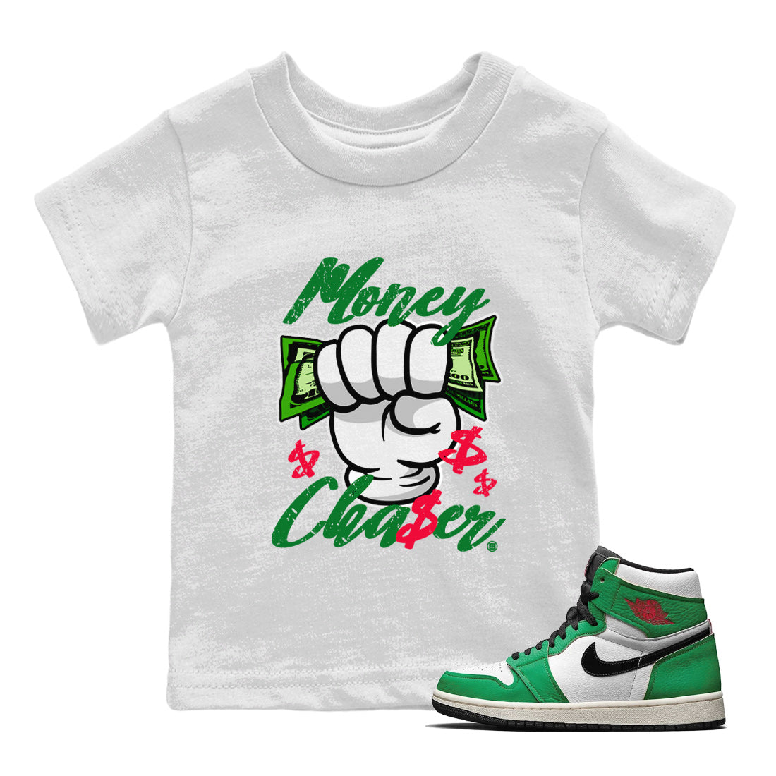 Money Chaser Kids Tops - Air Jordan 1 Lucky Green