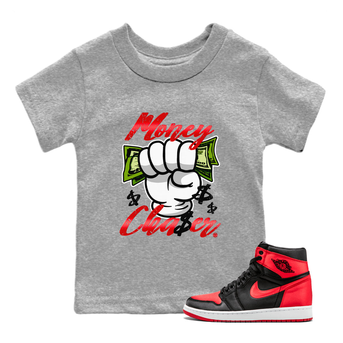 Money Chaser Kids Tops - Air Jordan 1 Satin Bred