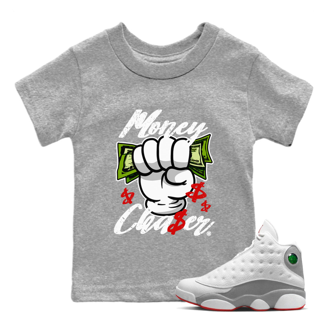 Money Chaser Kids Tops - Air Jordan 13 Wolf Grey