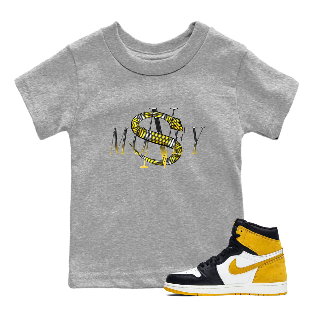 Money Snake snkmatch Tees Kids - Air Jordan 1 Yellow Ochre