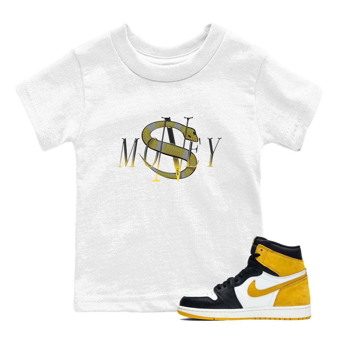 Money Snake snkmatch Tees Kids - Air Jordan 1 Yellow Ochre