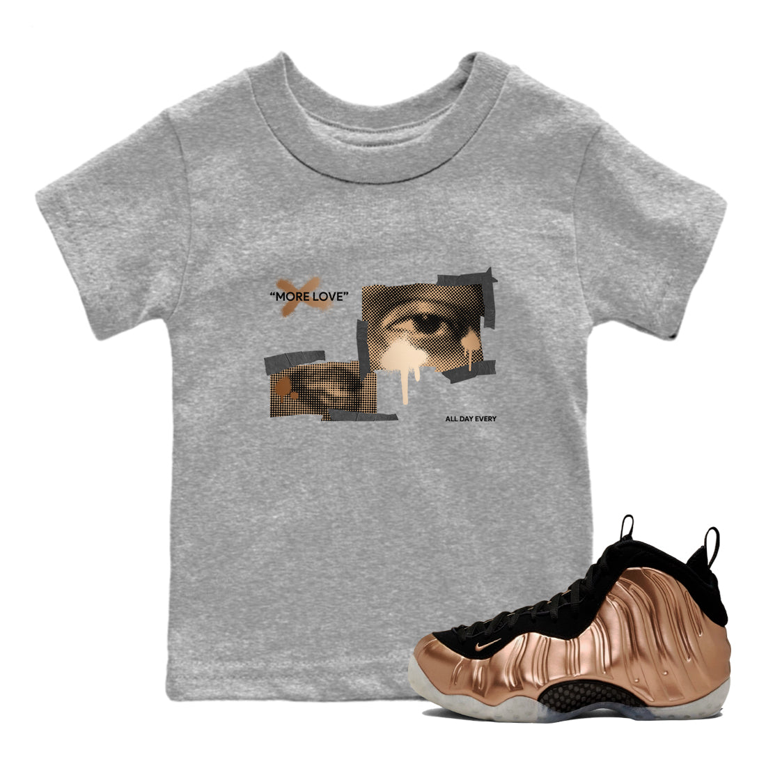 More Love snkmatch Tees Kids - Air Foamposite One Metallic Copper