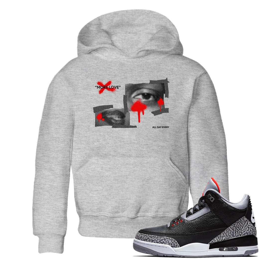 More Love snkmatch Tees Kids - Air Jordan 3 Black Cement