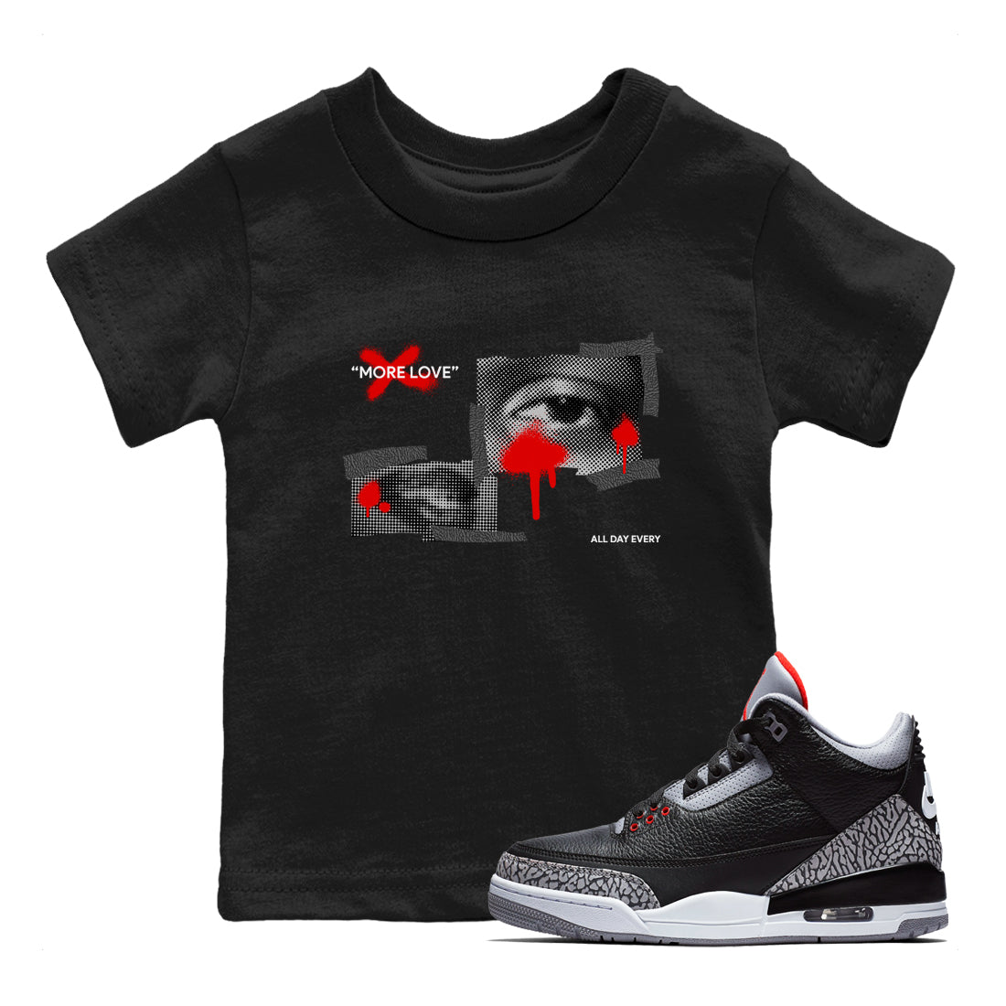 More Love snkmatch Tees Kids - Air Jordan 3 Black Cement