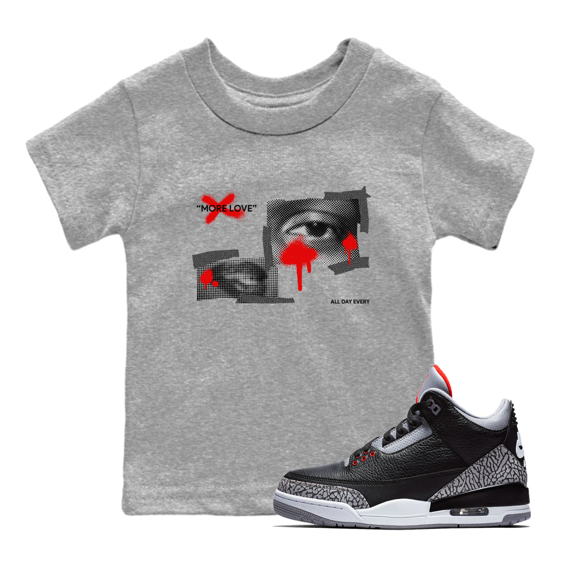 More Love snkmatch Tees Kids - Air Jordan 3 Black Cement
