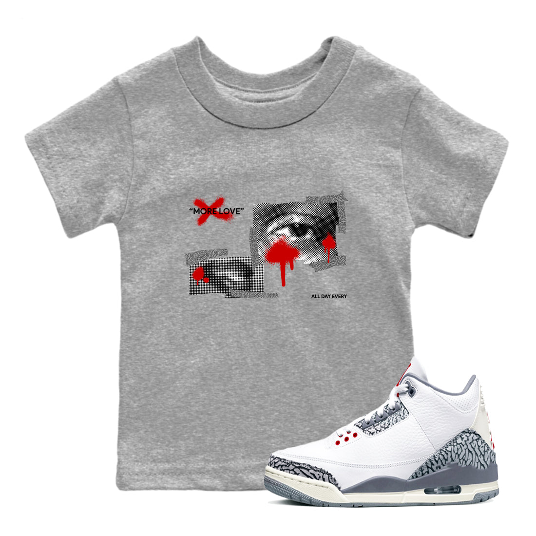 More Love snkmatch Tees Kids - Air Jordan 3 Cement Grey