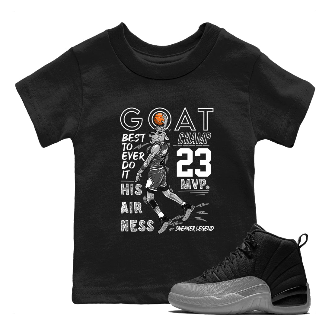 MVP Goat snkmatch Tees Kids - Air Jordan 12 Black Wolf Grey