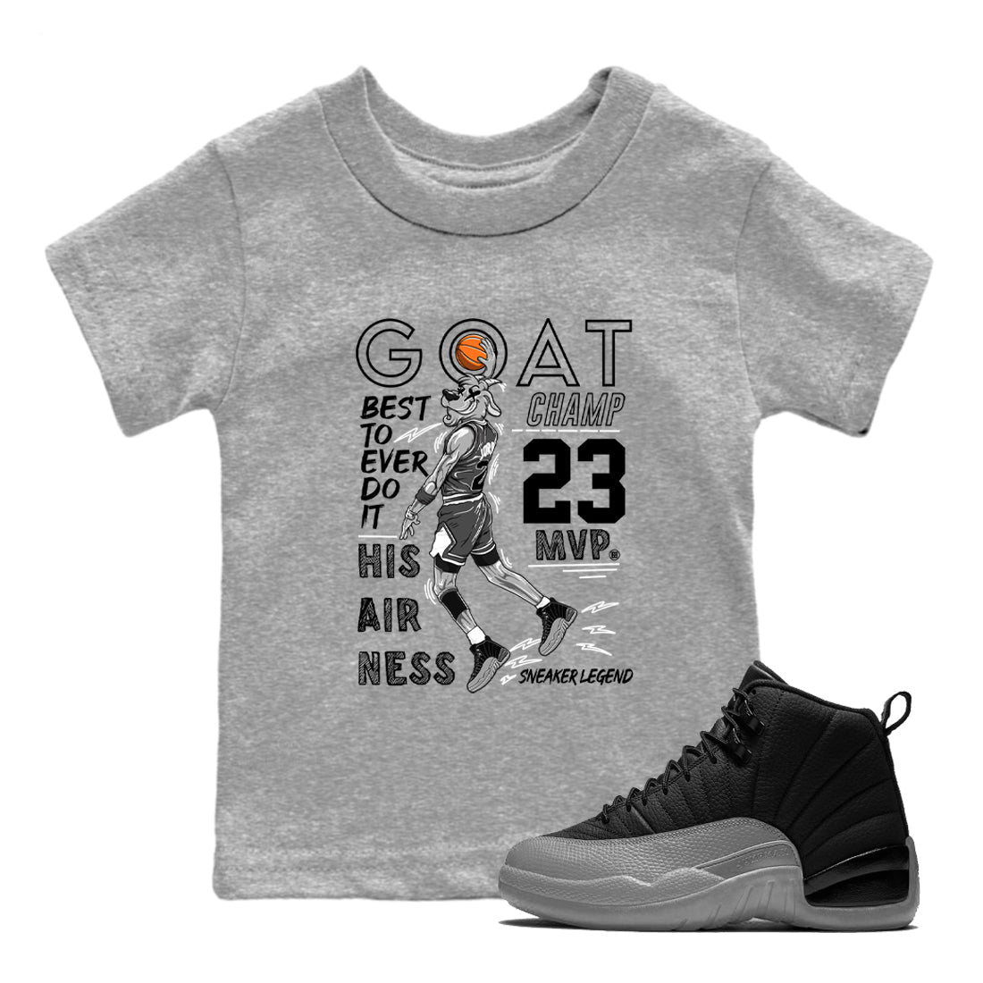 MVP Goat snkmatch Tees Kids - Air Jordan 12 Black Wolf Grey