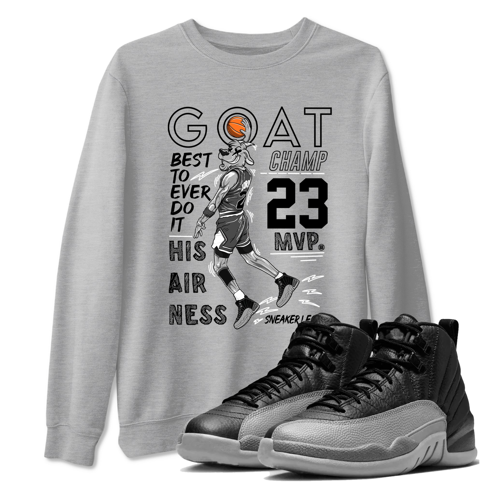 MVP Goat snkmatch Tees - Air Jordan 12 Black Wolf Grey