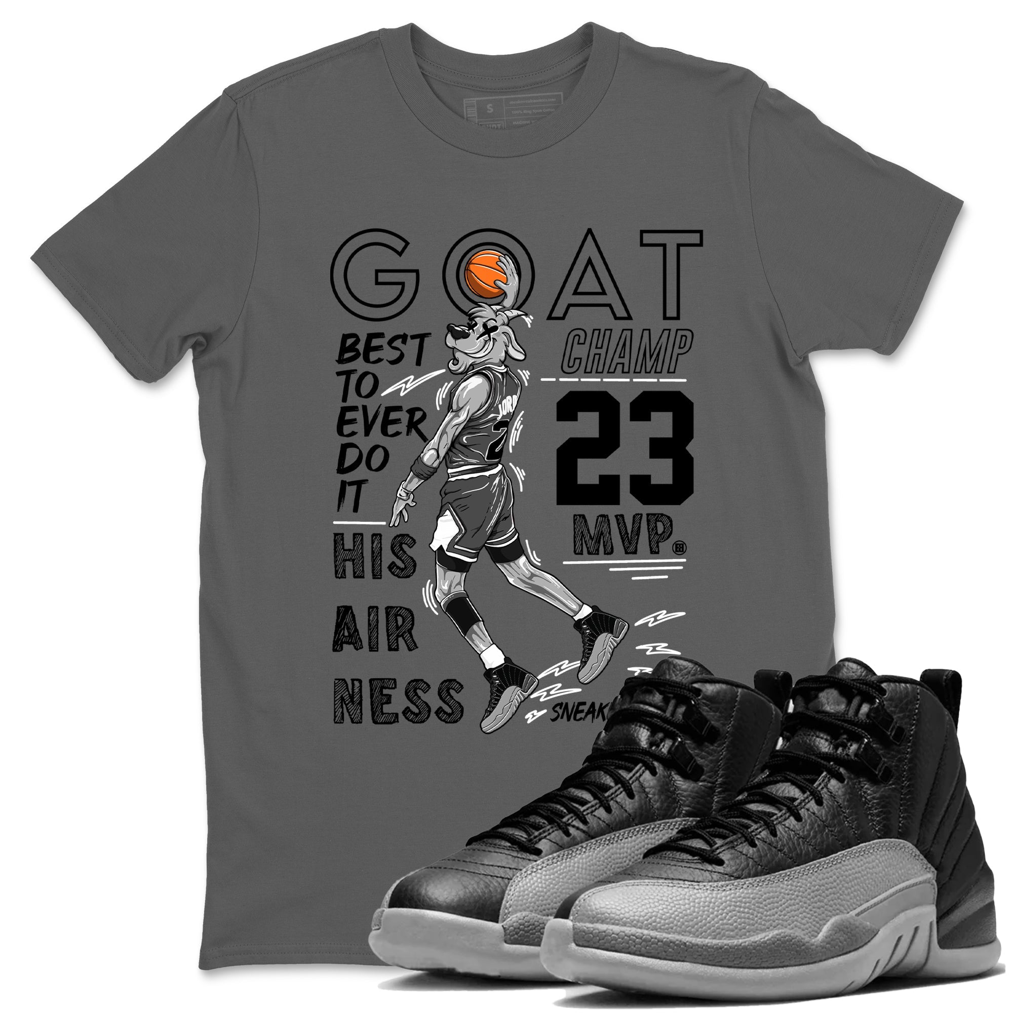 MVP Goat snkmatch Tees - Air Jordan 12 Black Wolf Grey