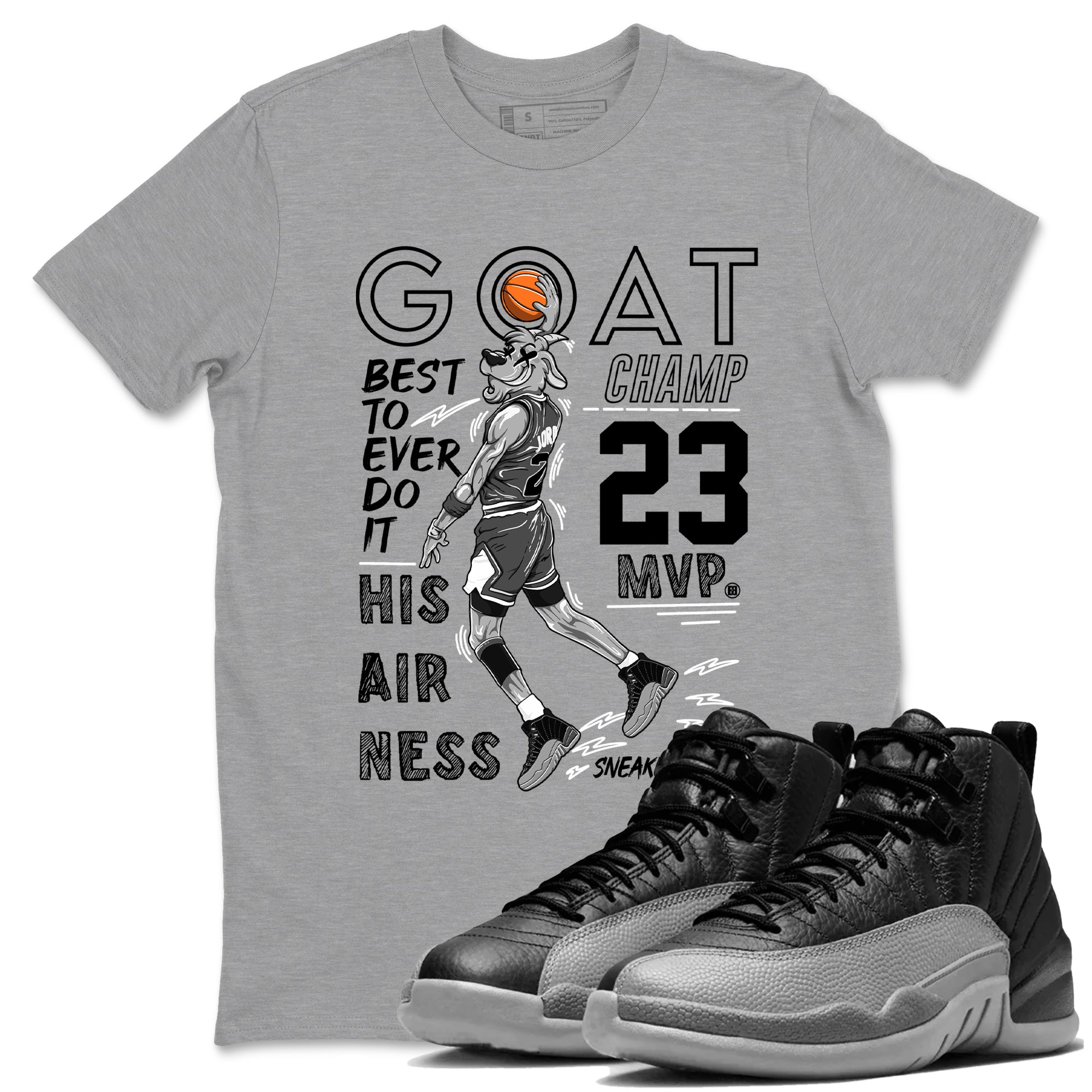 MVP Goat snkmatch Tees - Air Jordan 12 Black Wolf Grey