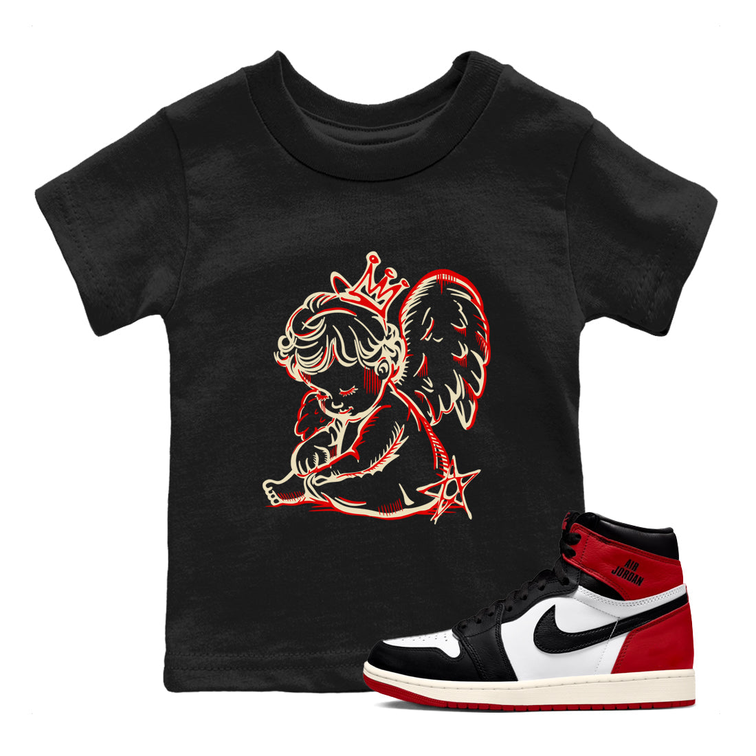 Neon Angel snkmatch Tees Kids - Air Jordan 1 Black Toe Reimagined