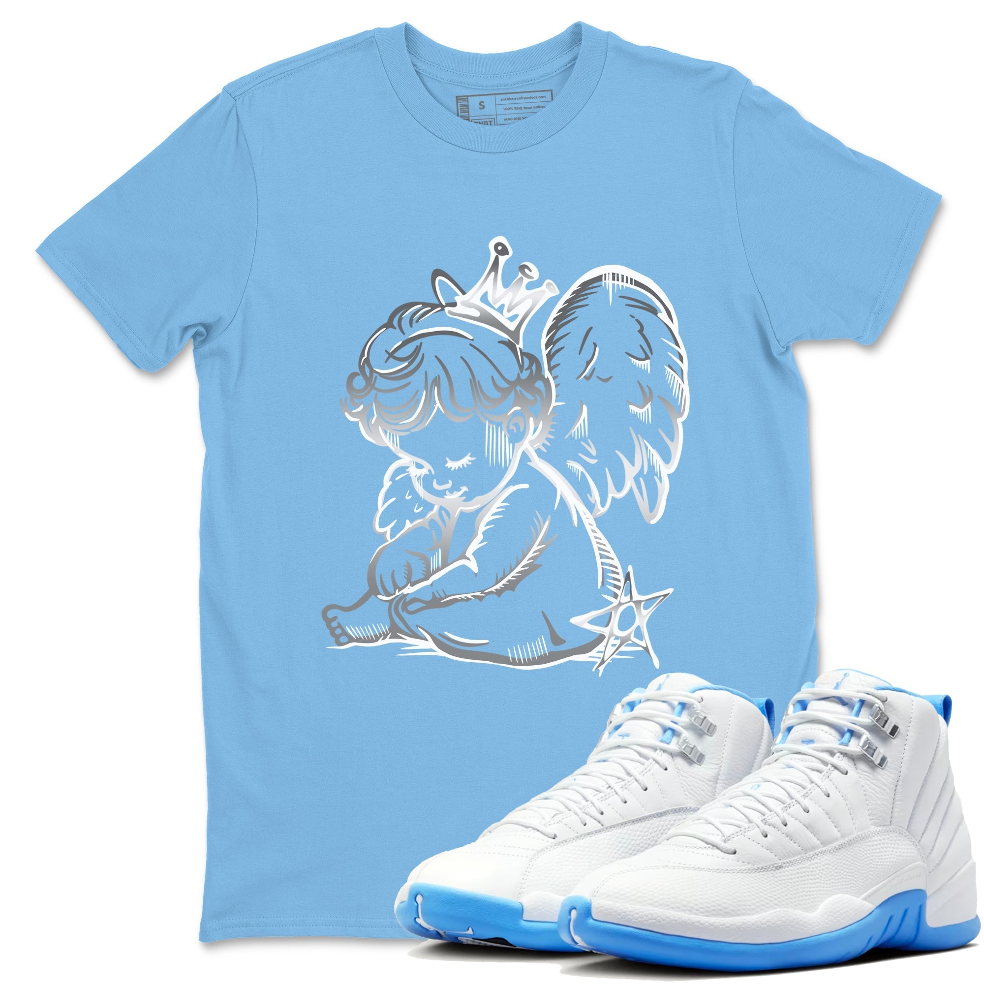 Neon Angel snkmatch Tees - Air Jordan 12 White and University Blue