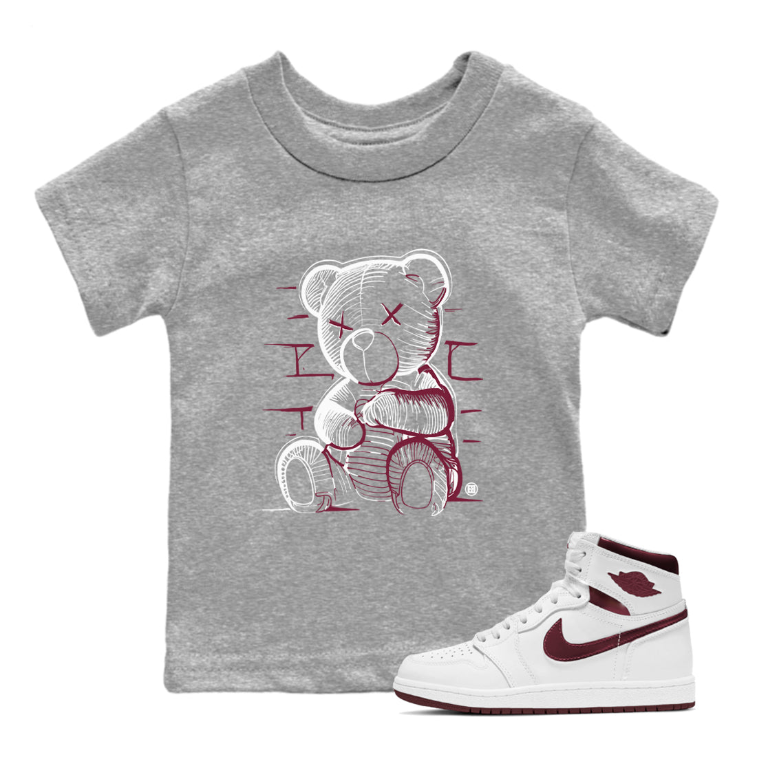 Neon Bear snkmatch Tees Kids - Air Jordan 1 Metallic Burgundy