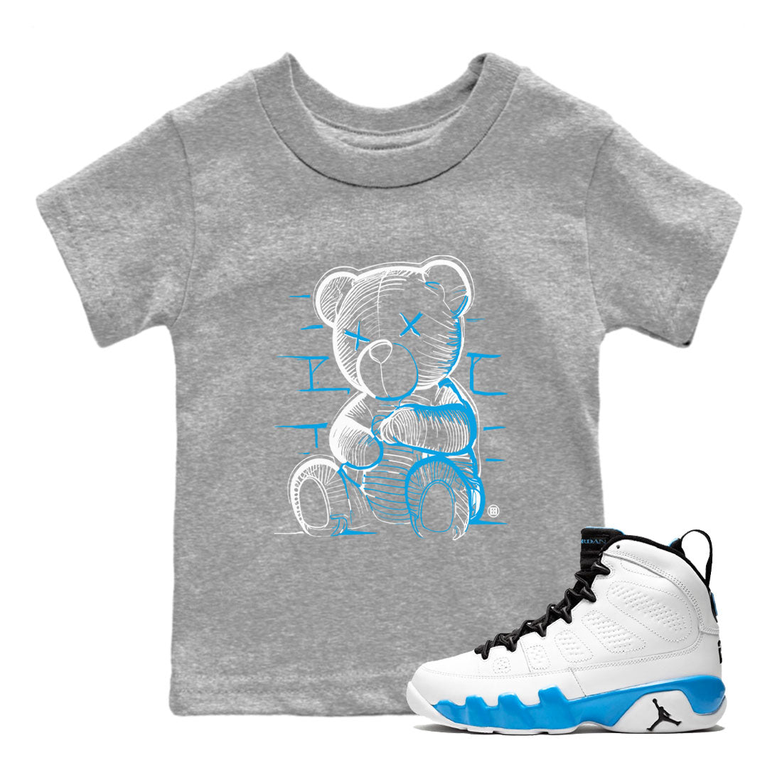 Neon Bear snkmatch Tees Kids - Air Jordan 9 Powder Blue