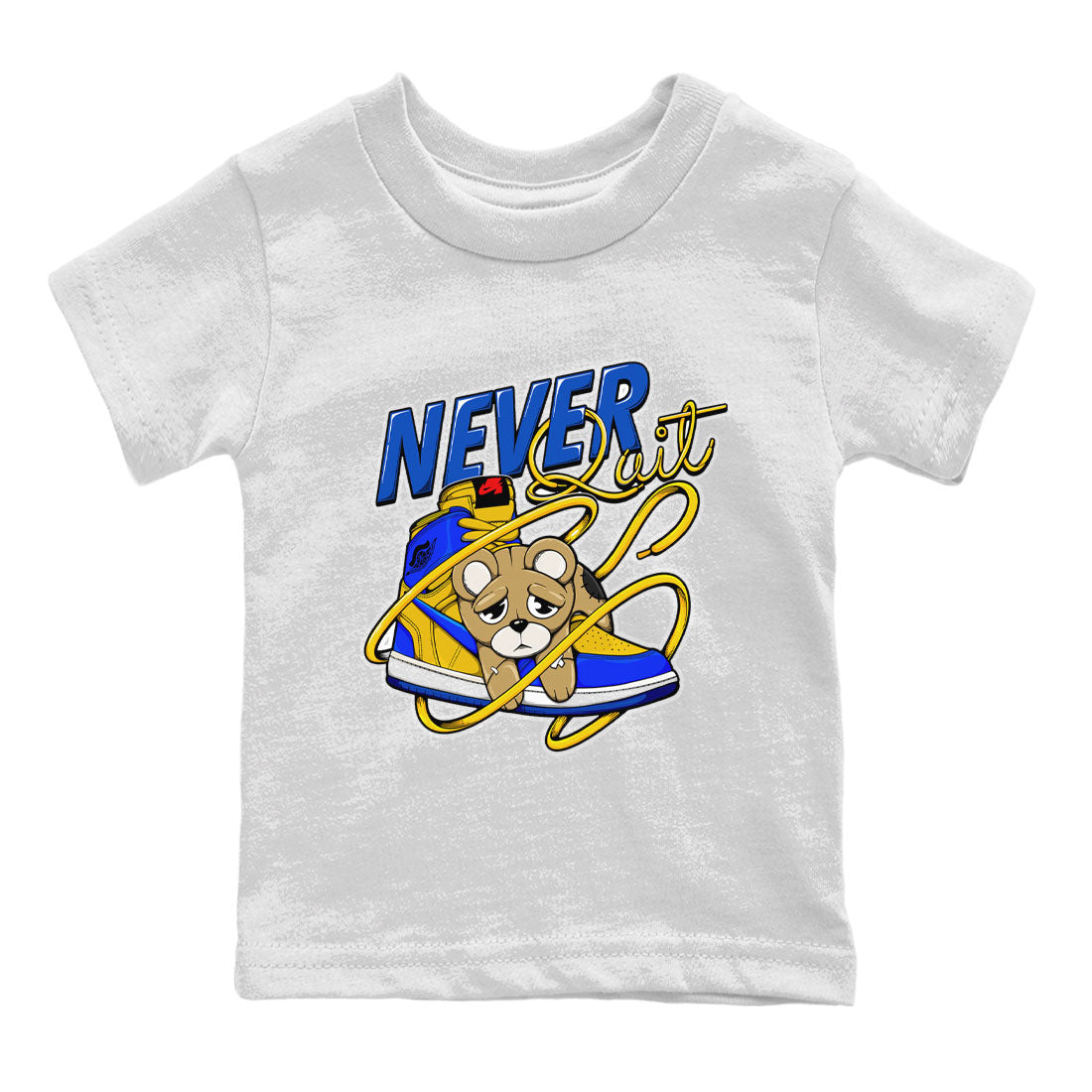 Never Quit snkmatch Tee Kids - Air Jordan 1 Game Royal Varsity Maize