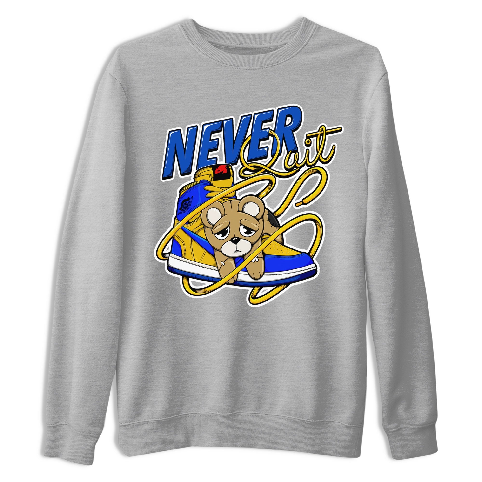 Never Quit snkmatch Tee - Air Jordan 1 Game Royal Varsity Maize