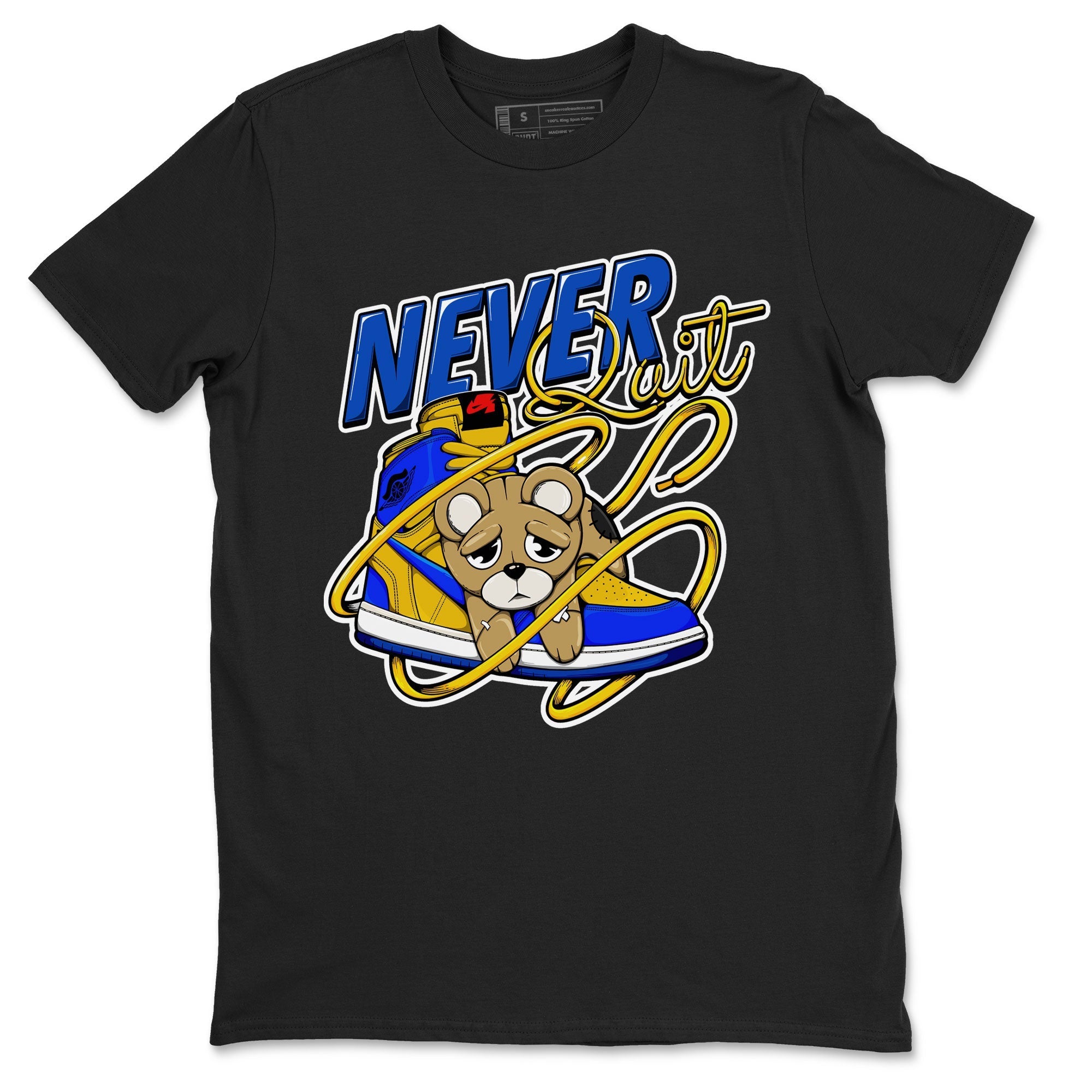 Never Quit snkmatch Tee - Air Jordan 1 Game Royal Varsity Maize