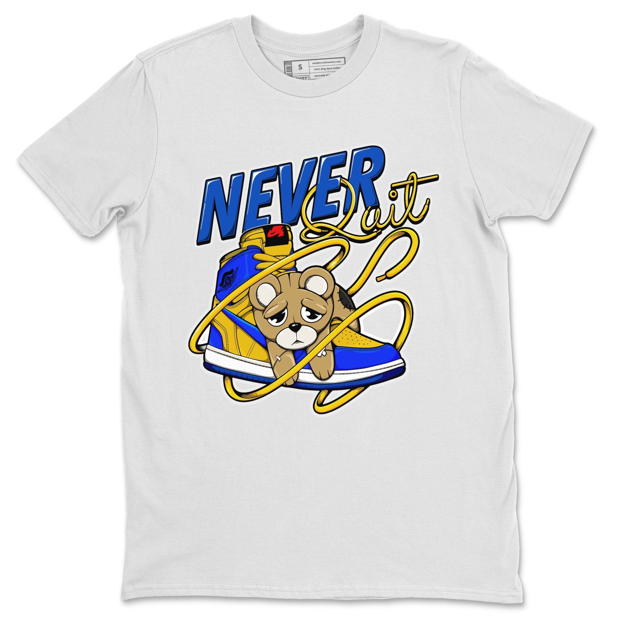 Never Quit snkmatch Tee - Air Jordan 1 Game Royal Varsity Maize